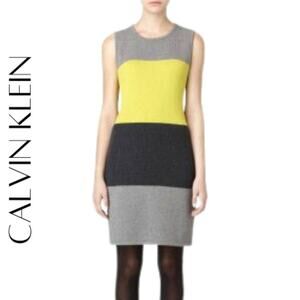 CALVIN KLEIN Gray Color Block Knit Sweater Dress, S